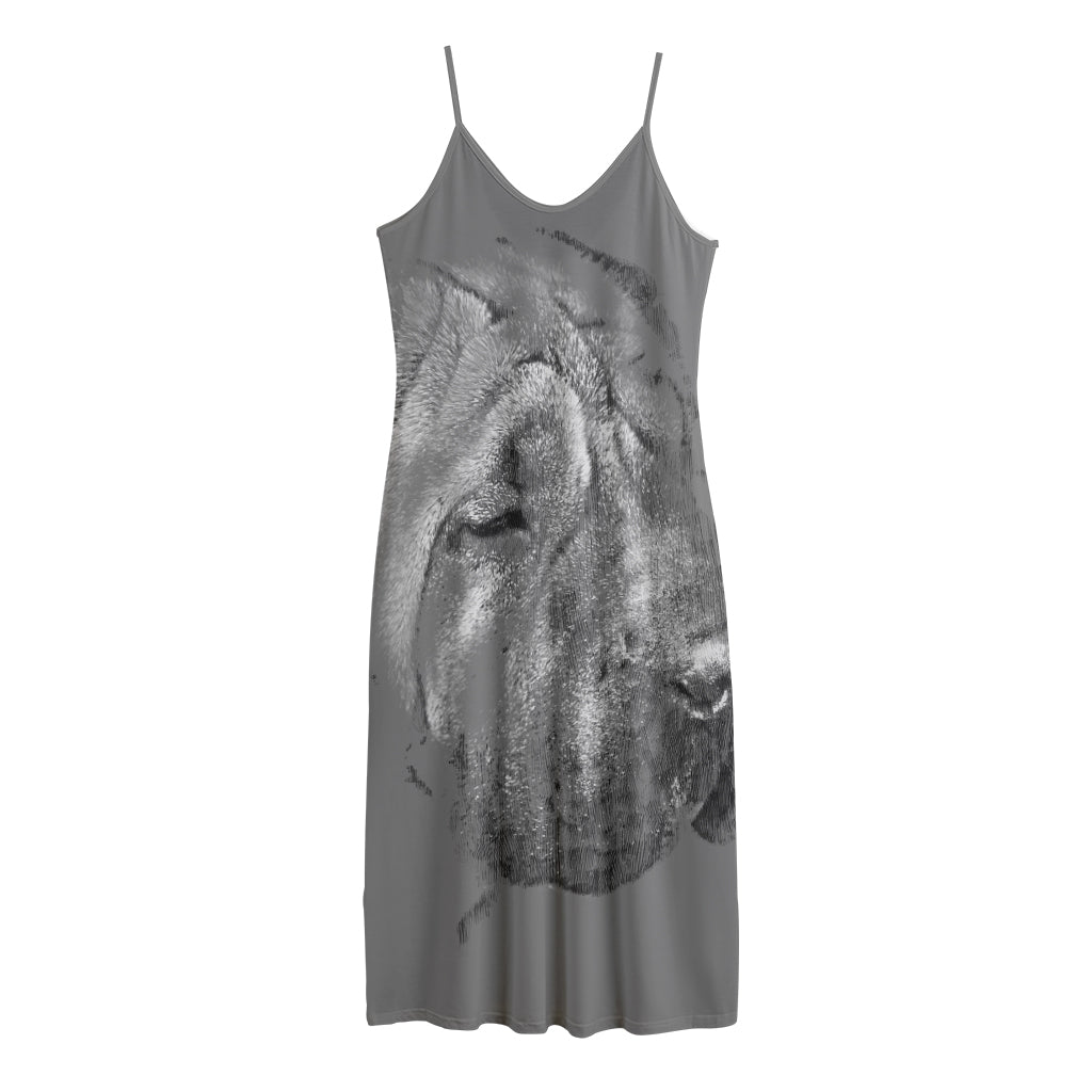Monochrome Shar Pei Print Jersey Midi Cami Dress