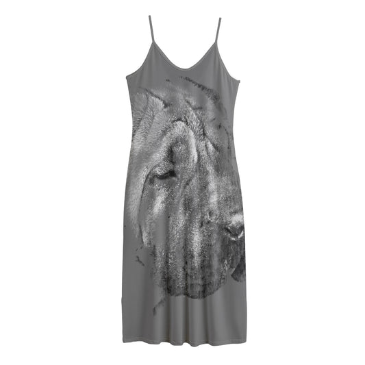 Monochrome Shar Pei Print Jersey Midi Cami Dress