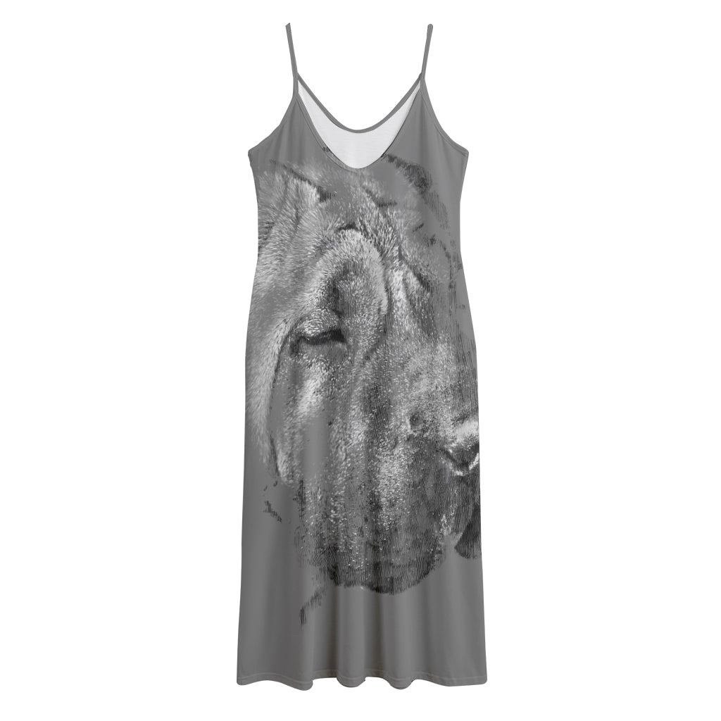 Monochrome Shar Pei Print Jersey Midi Cami Dress