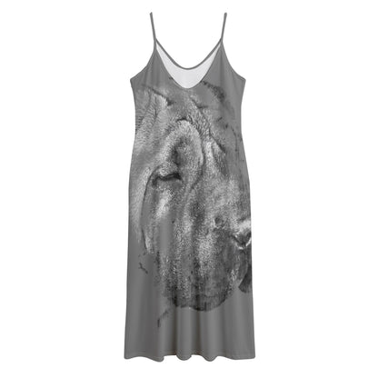 Monochrome Shar Pei Print Jersey Midi Cami Dress