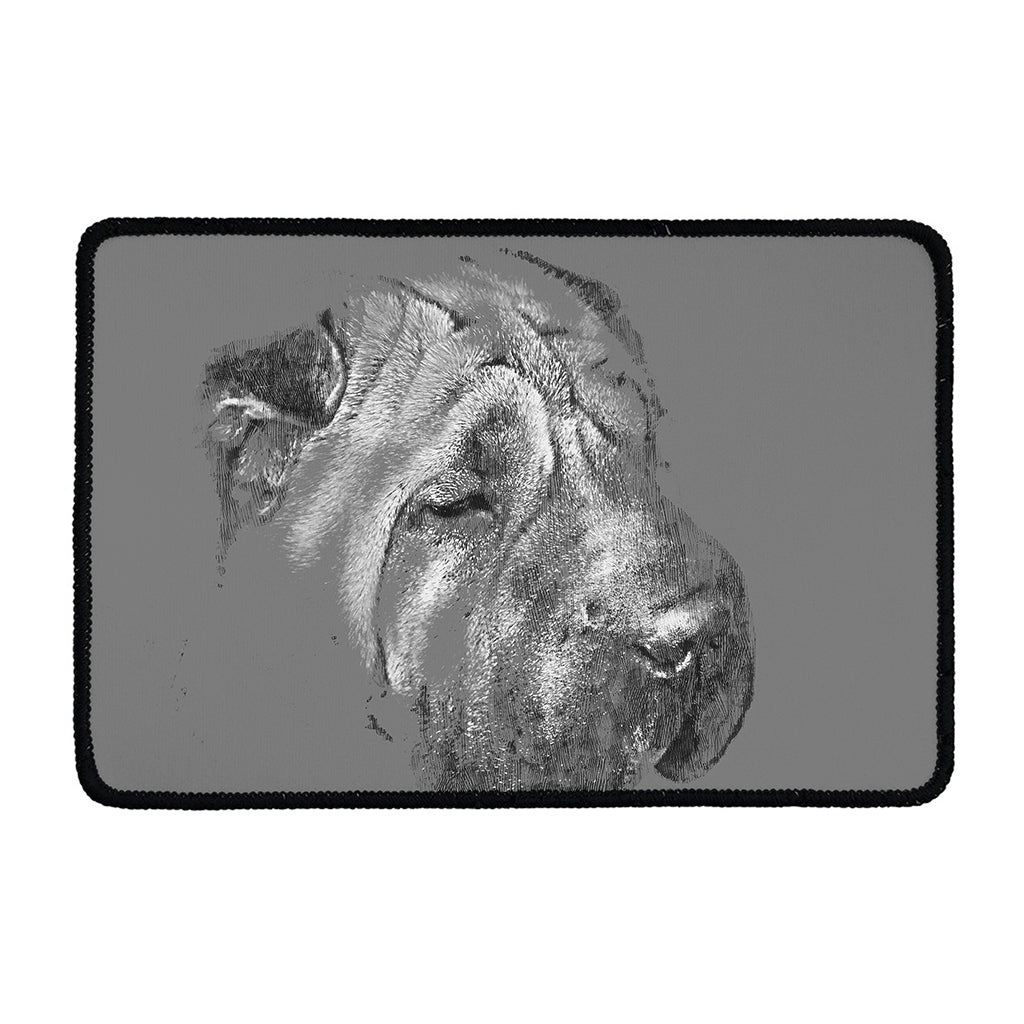 Monochrome Shar Pei Print Kitchen Mat