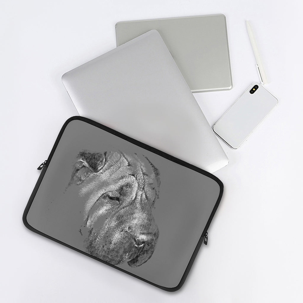 Monochrome Shar Pei Print Laptop Sleeve