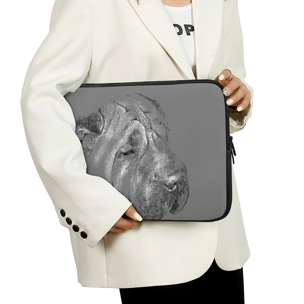 Monochrome Shar Pei Print Laptop Sleeve