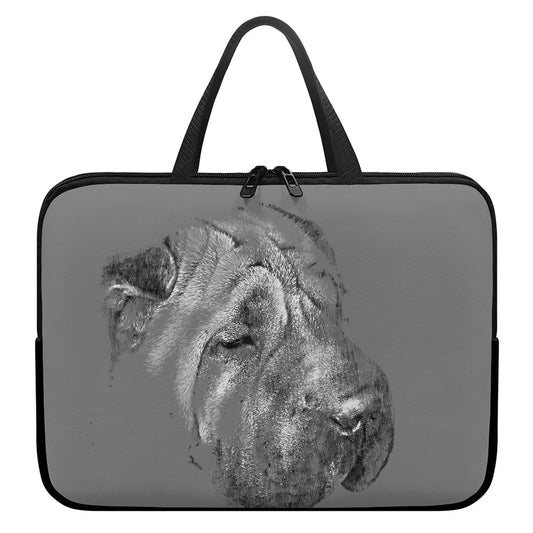 Monochrome Shar Pei Print Laptop Sleeve With Handle