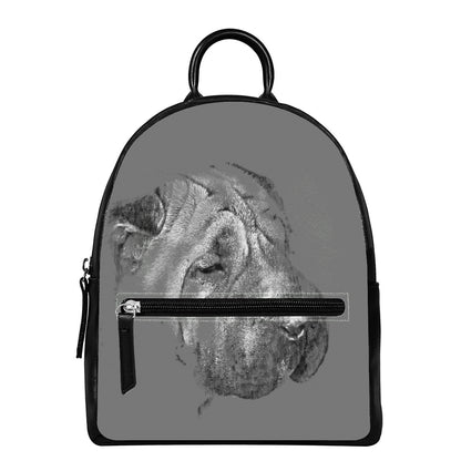 Monochrome Shar Pei Print Leather Backpack