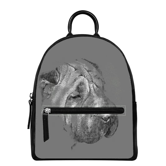 Monochrome Shar Pei Print Leather Backpack