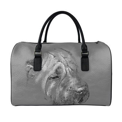 Monochrome Shar Pei Print Leather Duffle Bag