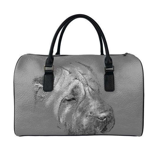 Monochrome Shar Pei Print Leather Duffle Bag