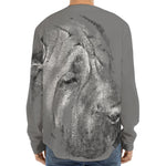 Monochrome Shar Pei Print Long Sleeve Baseball Jersey