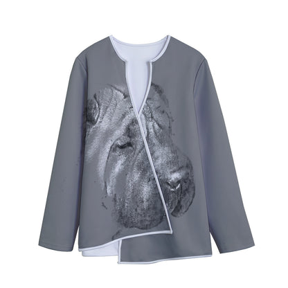 Monochrome Shar Pei Print Long Sleeve Short Coat