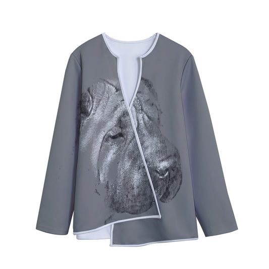 Monochrome Shar Pei Print Long Sleeve Short Coat