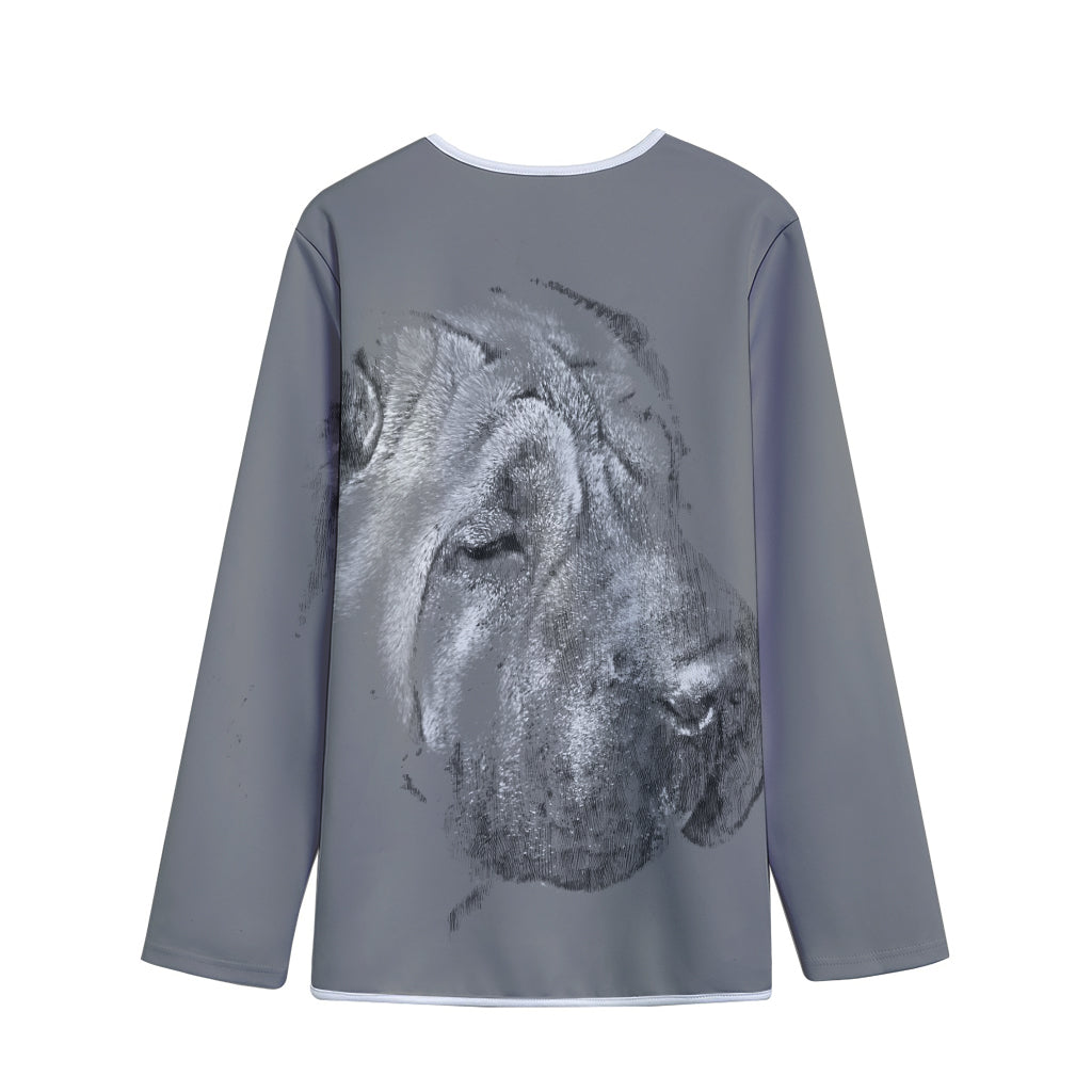 Monochrome Shar Pei Print Long Sleeve Short Coat