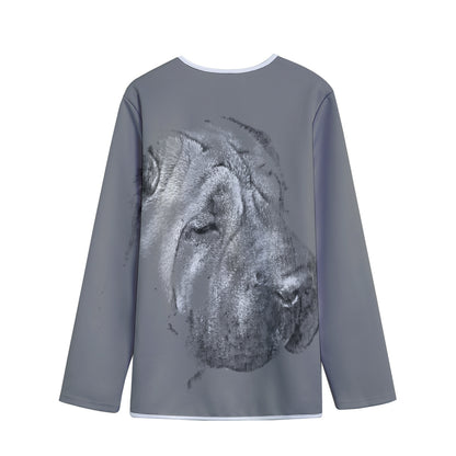 Monochrome Shar Pei Print Long Sleeve Short Coat