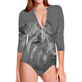 Monochrome Shar Pei Print Long Sleeve Swimsuit
