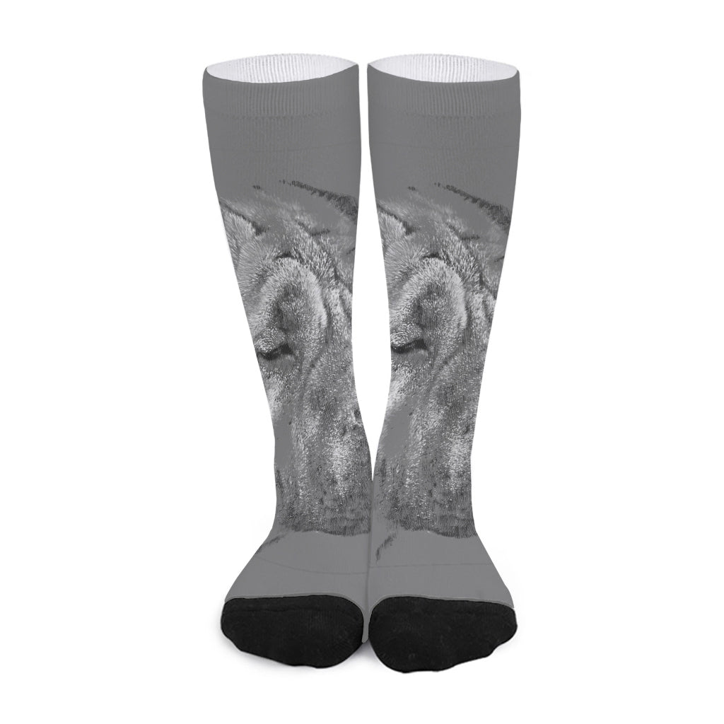 Monochrome Shar Pei Print Long Socks