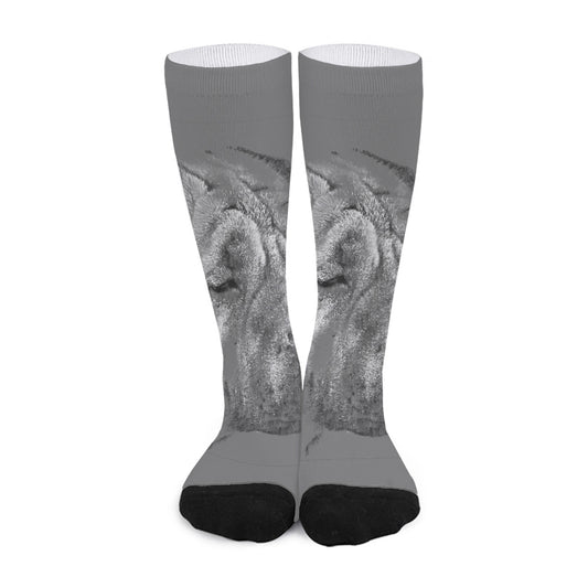 Monochrome Shar Pei Print Long Socks