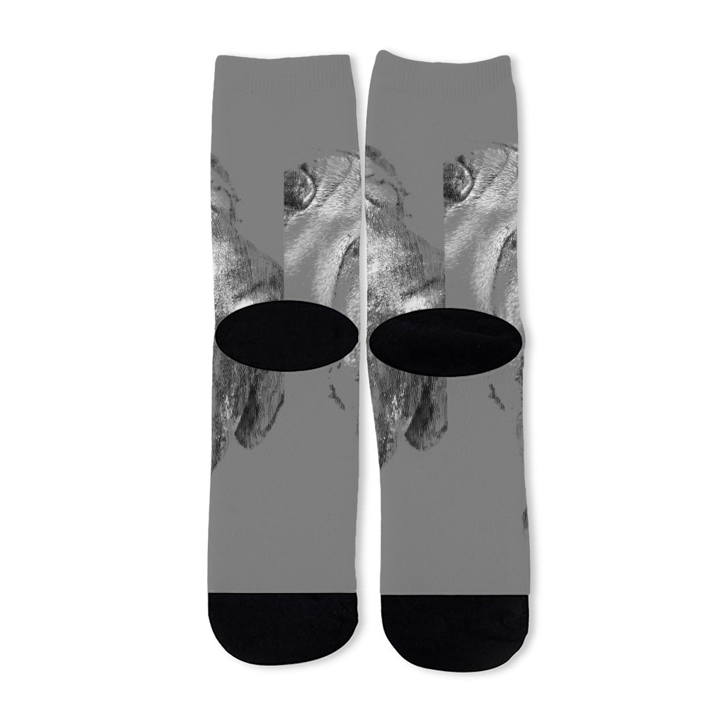 Monochrome Shar Pei Print Long Socks