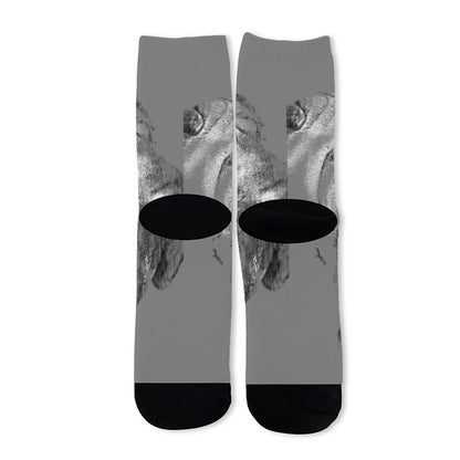 Monochrome Shar Pei Print Long Socks