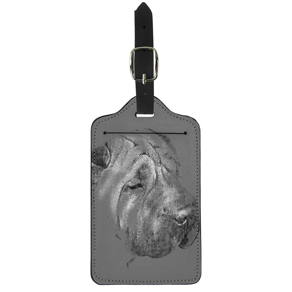 Monochrome Shar Pei Print Luggage Tag