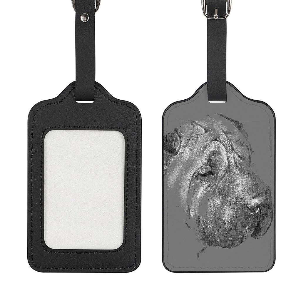 Monochrome Shar Pei Print Luggage Tag