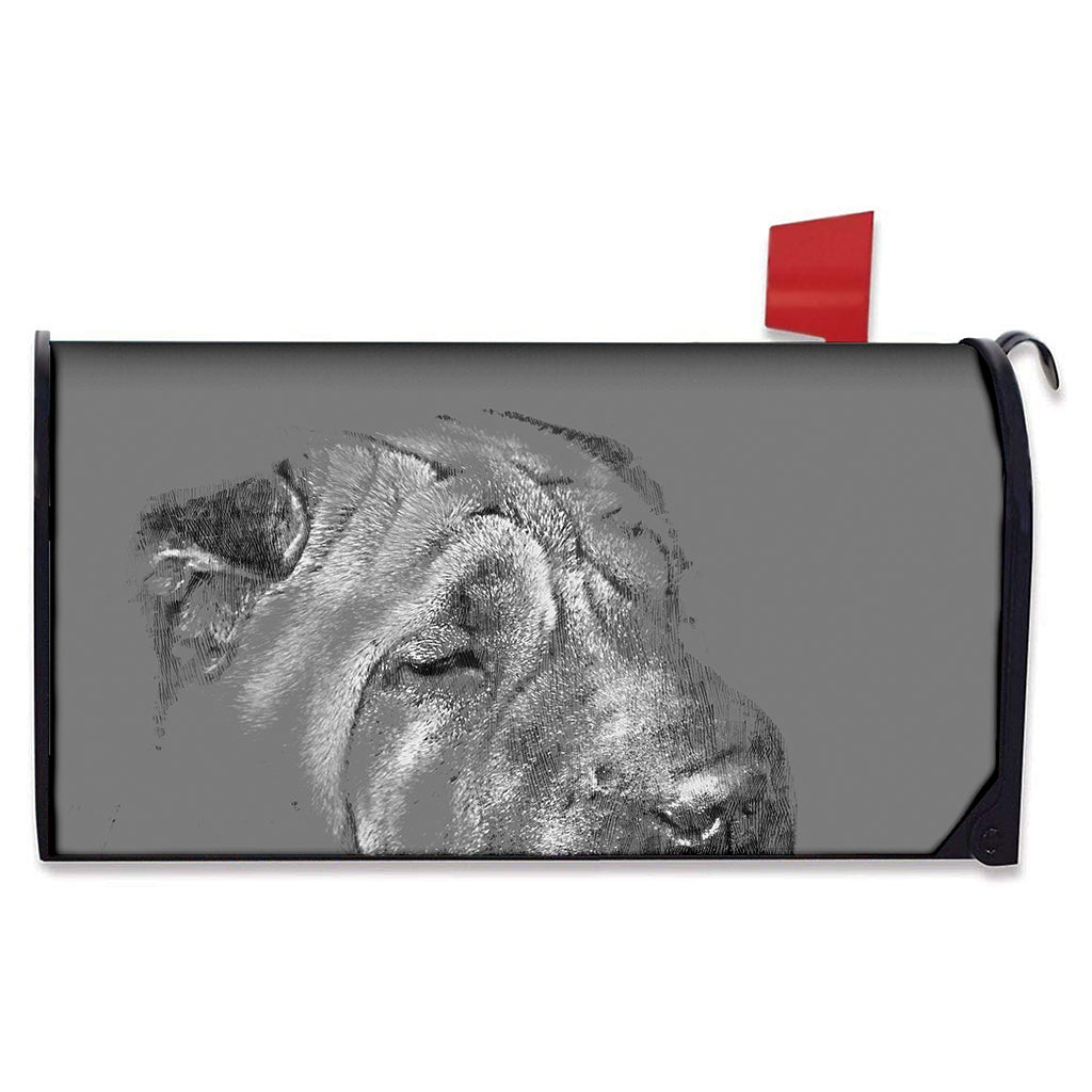 Monochrome Shar Pei Print Mailbox Cover