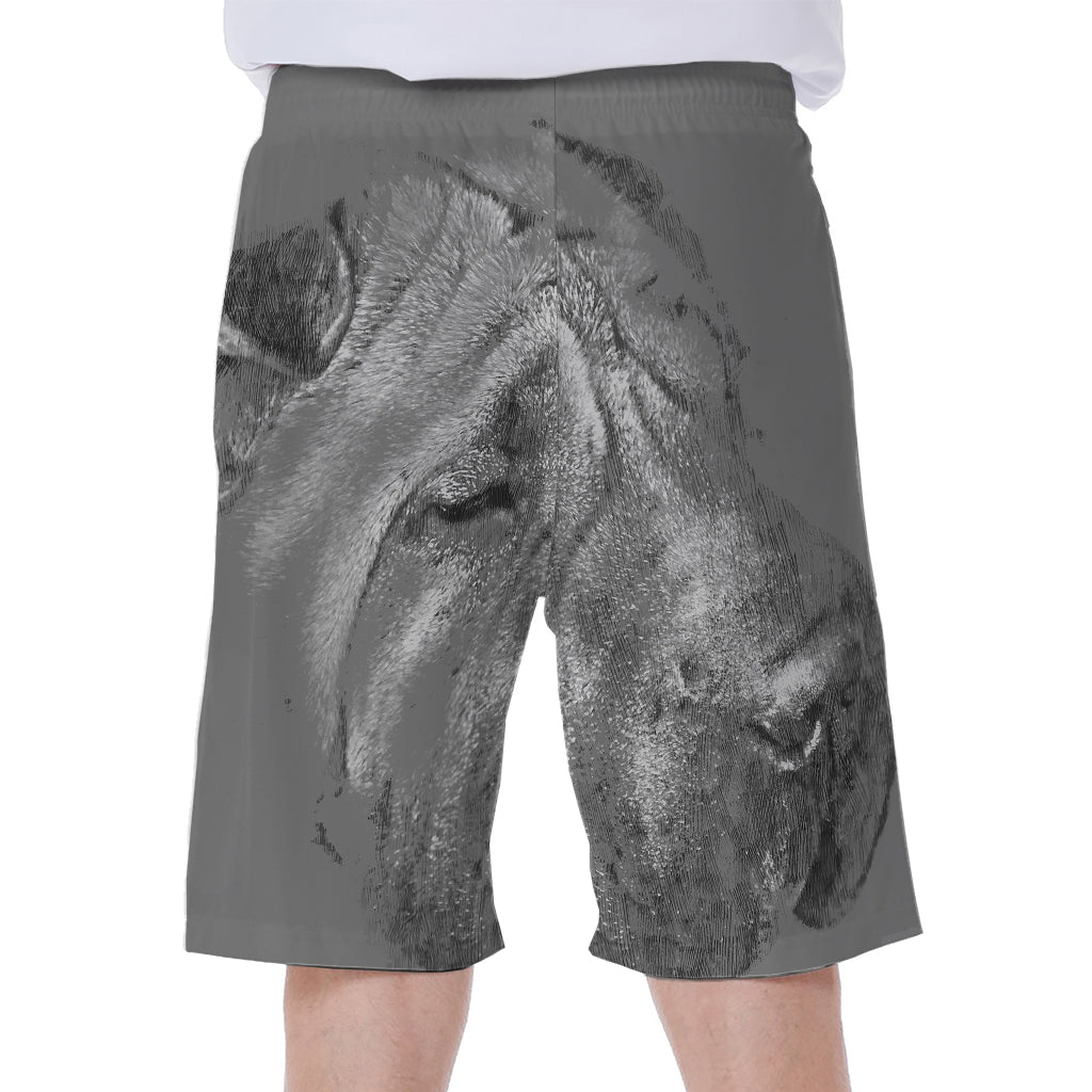 Monochrome Shar Pei Print Men's Beach Shorts