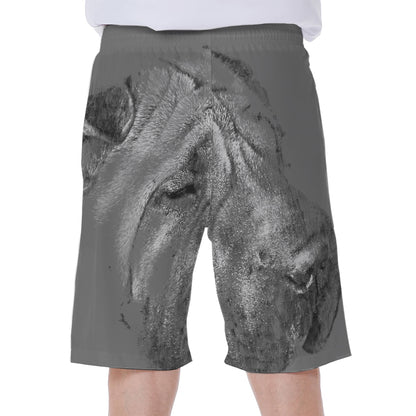 Monochrome Shar Pei Print Men's Beach Shorts