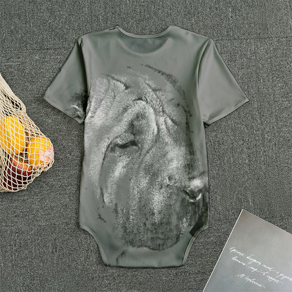 Monochrome Shar Pei Print Men's Bodysuit