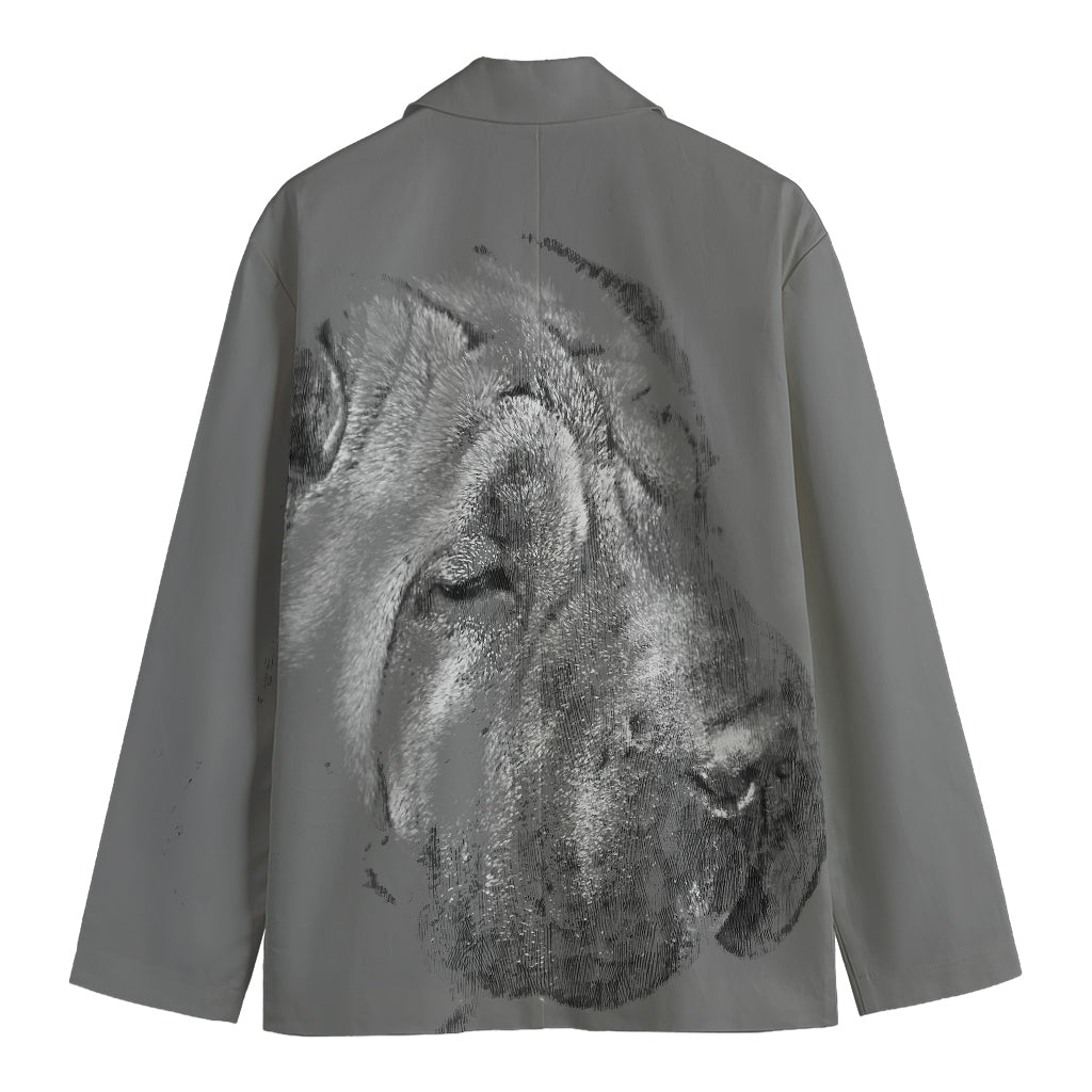 Monochrome Shar Pei Print Men's Cotton Blazer