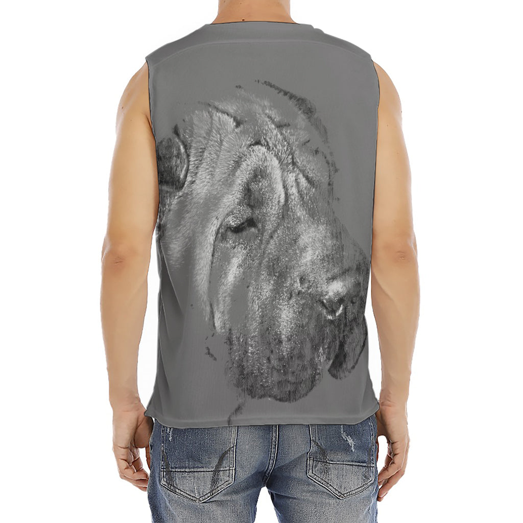 Monochrome Shar Pei Print Men's Fitness Tank Top