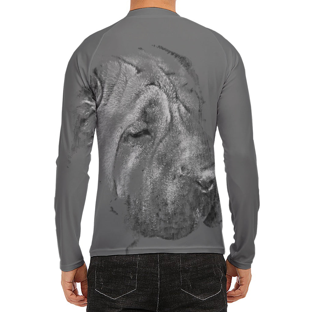 Monochrome Shar Pei Print Men's Long Sleeve Rash Guard