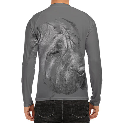 Monochrome Shar Pei Print Men's Long Sleeve Rash Guard