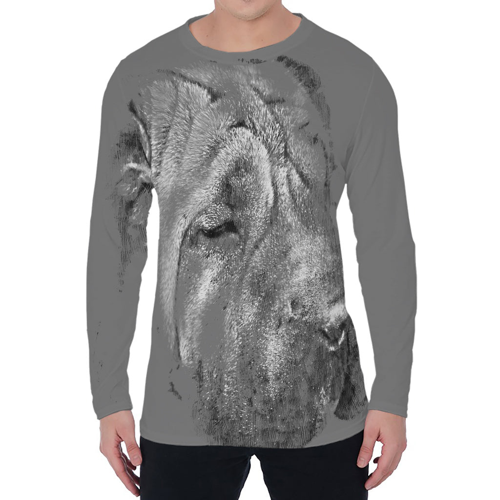 Monochrome Shar Pei Print Men's Long Sleeve T-Shirt