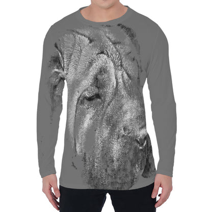 Monochrome Shar Pei Print Men's Long Sleeve T-Shirt