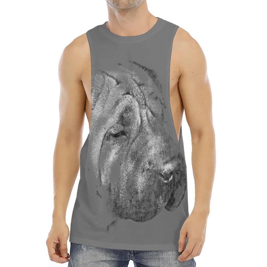 Monochrome Shar Pei Print Men's Muscle Tank Top