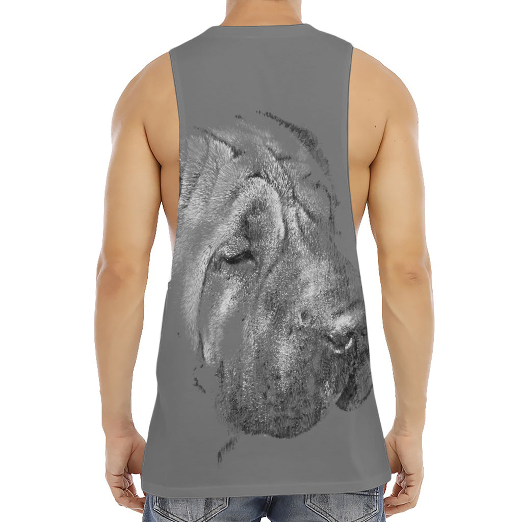 Monochrome Shar Pei Print Men's Muscle Tank Top