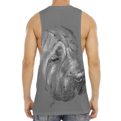 Monochrome Shar Pei Print Men's Muscle Tank Top