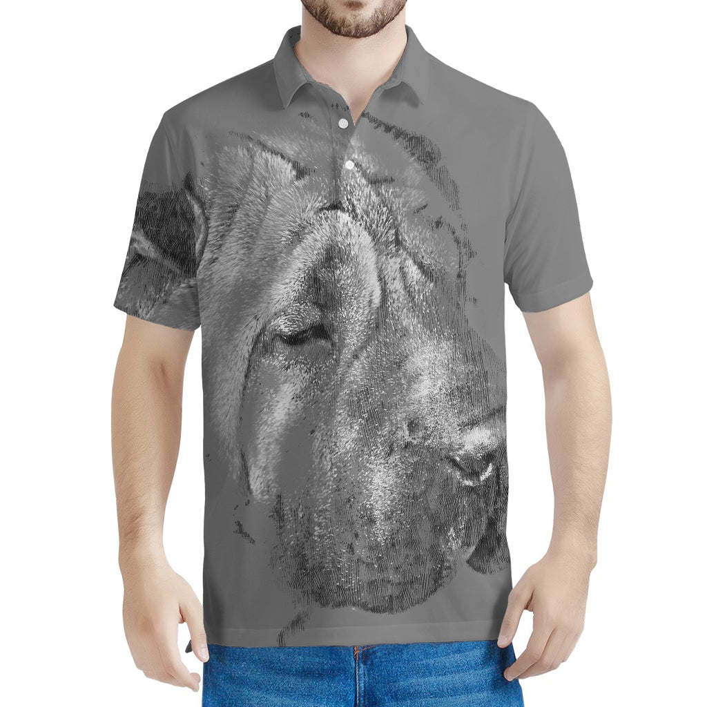 Monochrome Shar Pei Print Men's Polo Shirt