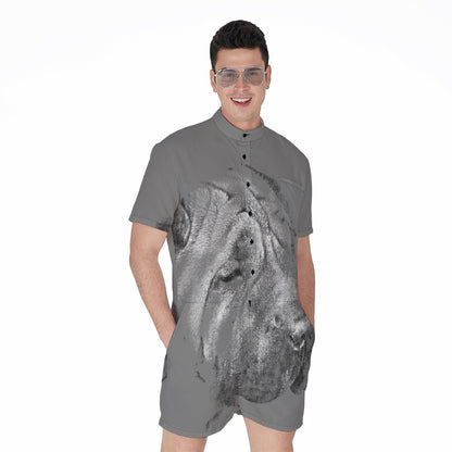 Monochrome Shar Pei Print Men's Rompers