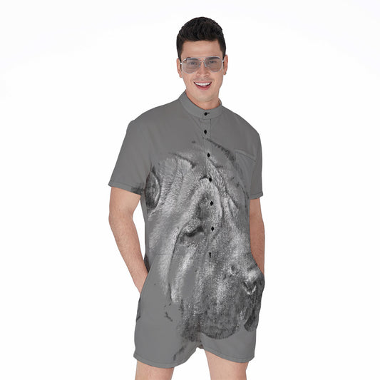 Monochrome Shar Pei Print Men's Rompers