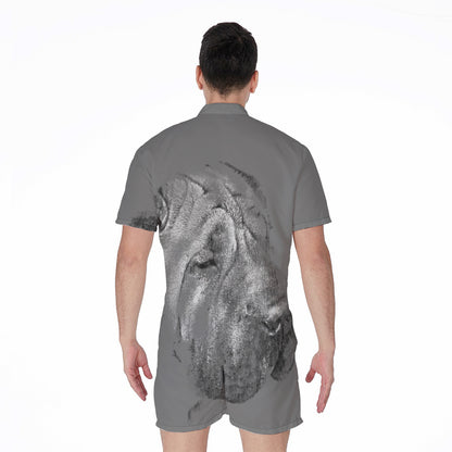 Monochrome Shar Pei Print Men's Rompers