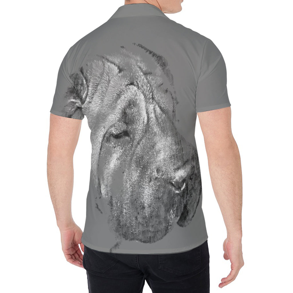 Monochrome Shar Pei Print Men's Shirt