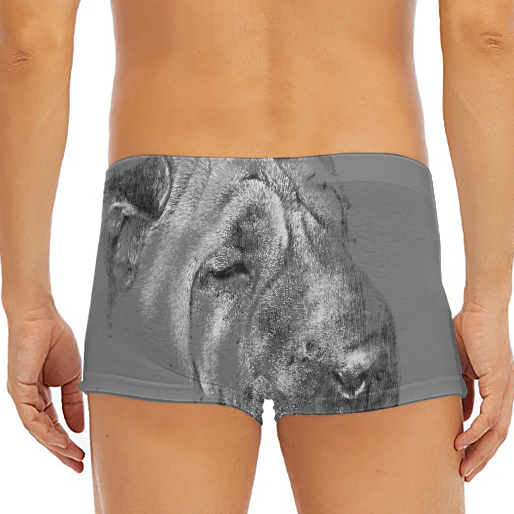 Monochrome Shar Pei Print Men's Short Boxer Briefs