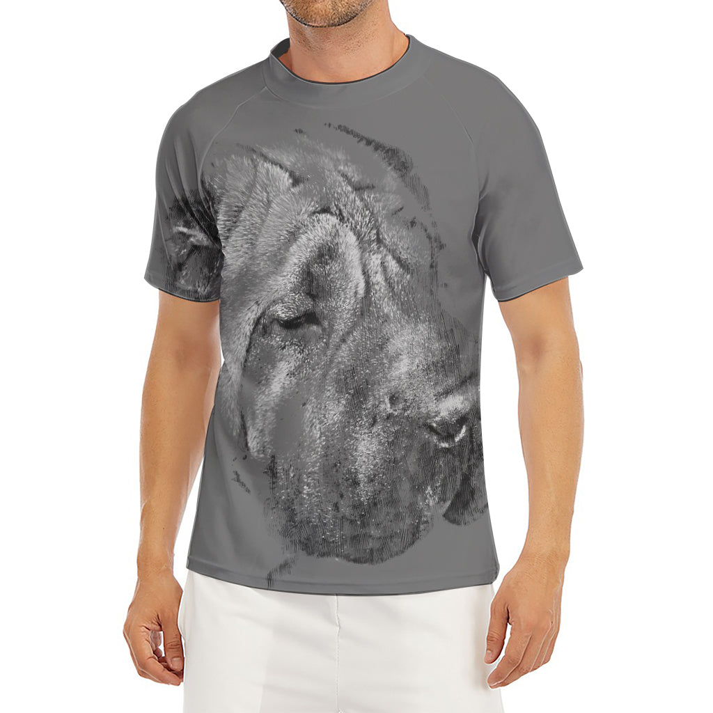 Monochrome Shar Pei Print Men's Short Sleeve Rash Guard
