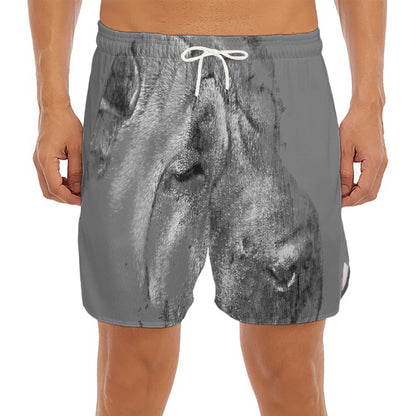 Monochrome Shar Pei Print Men's Split Running Shorts