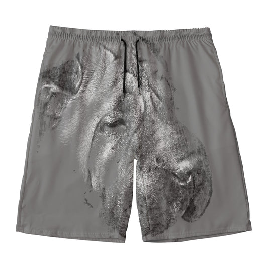 Monochrome Shar Pei Print Men's Swim Trunks