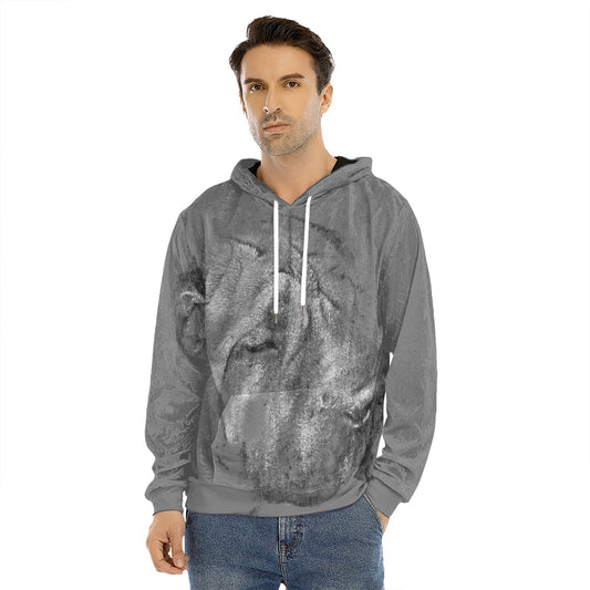 Monochrome Shar Pei Print Men's Velvet Pullover Hoodie