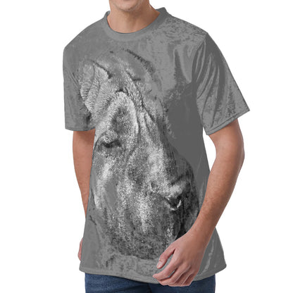 Monochrome Shar Pei Print Men's Velvet T-Shirt