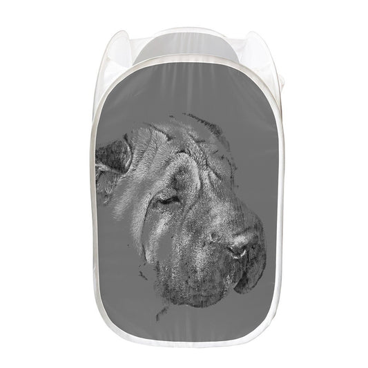 Monochrome Shar Pei Print Mesh Laundry Hamper