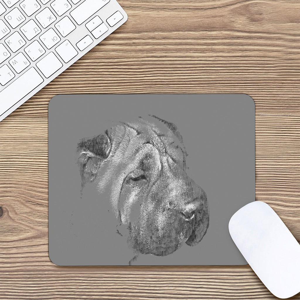 Monochrome Shar Pei Print Mouse Pad
